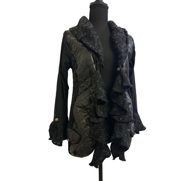 Vintage French Designer Zone Bleue Paris Cardigan Black Patchwork Material Sz T4 - Picture 2 of 3